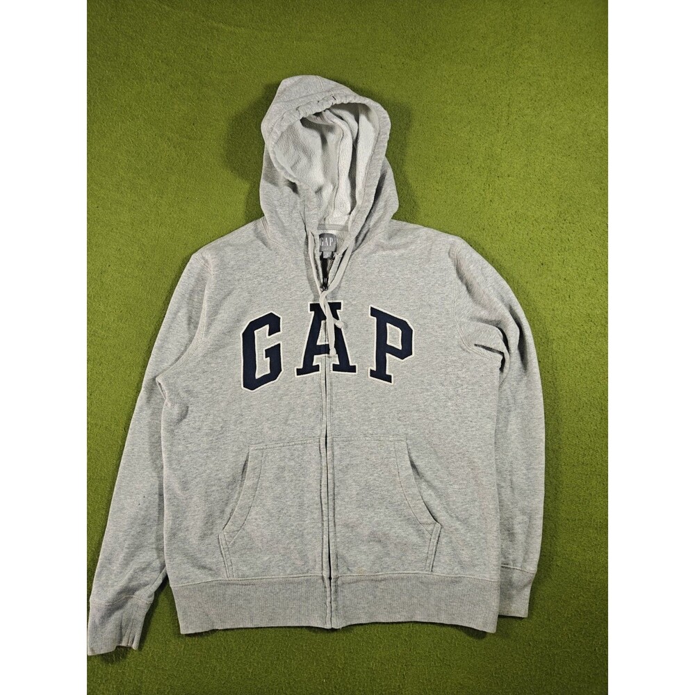 Gap Men's M Gray Fleece Full Zip Hoodie Hooded Logo Long Sleeve Pockets